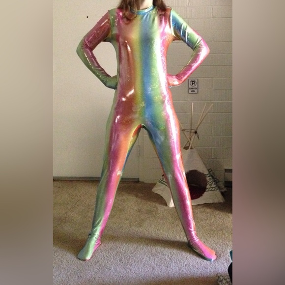 Magic costumes year 2000 rainbow holographic body suit small - Picture 1 of 8